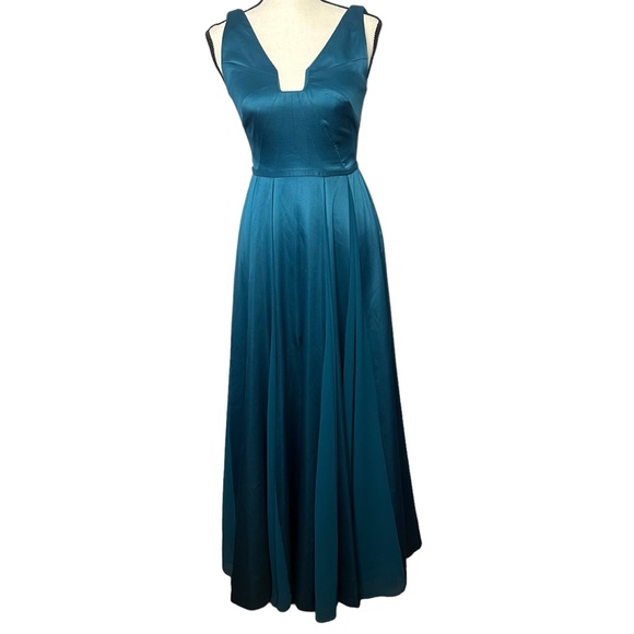 HALSTON Heritage Teal Twirl Satin Gown Dress - Picture 2 of 10